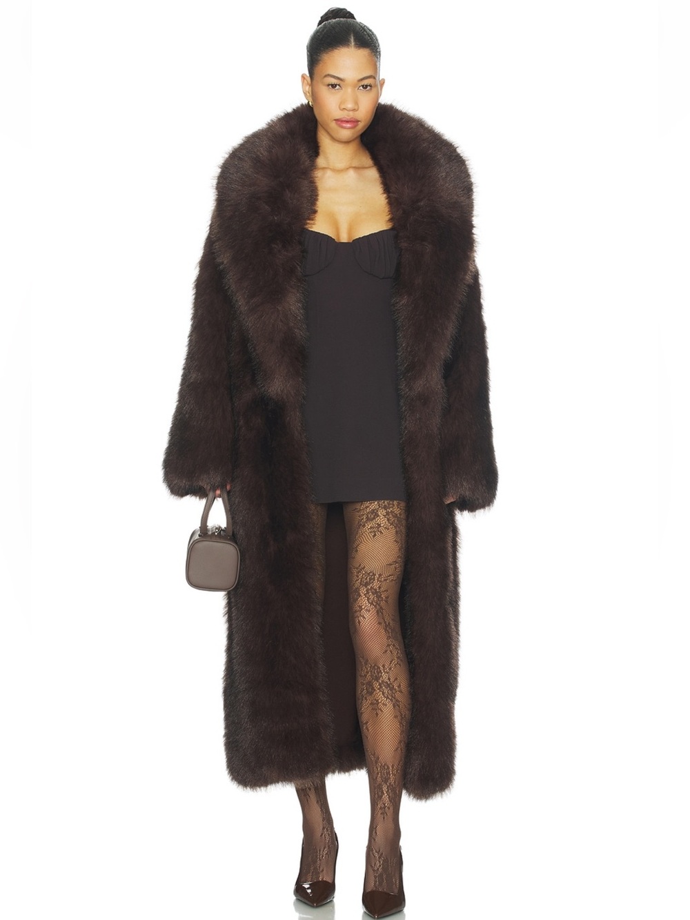 WeWoreWhat Long Dark Brown Teddy Coat
